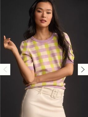 Maeve Lavender and Lime Check Short Sleeve Knit Tee 🌼